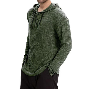 <b>Men's</b> Waffle Knit Hooded Henley T Shirt Casual Long Sleeve Drawstring <b>Pullover</b> Hoodie - Product Image 6