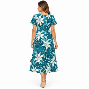 F2WIN Women's Floral Print A-Line Midi Dress Neck Short Sleeve Casual Summer Dress Breathable Polyester Chiffon wholesale - Product Image 4