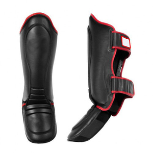 Espinilleras de Boxeo de Cuero PU Negro y Rojo, de Cintura Alta, Forma Recta, Ecológicas, Unisex, 1.2M de Largo, 1cm de Grosor, para Artes Marciales - Product Image 1