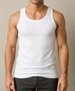 Camiseta sin mangas blanca para hombre de alta calidad, cuello redondo, jersey de algodón puro, tela transpirable diseñada para mayor comodidad y uso diario, India. - Product Image 1