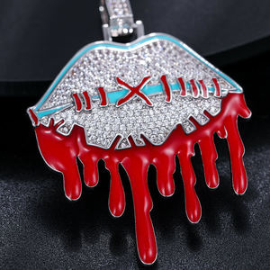 Pendentif Lèvre Plaqué Argent avec Incrustation de Strass, Design Goutte de Sang, Style Punk, Bijou de Mode Féminin pour Fête - Product Image 1