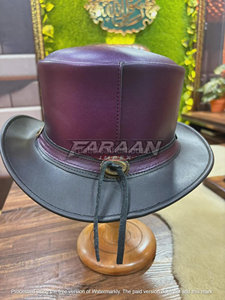 Chapeau Haut de Forme Personnalisé Fait Main en Cuir Noir Bourgogne Style Western Cowboy Steampunk à Large Bord avec Bande Concho Tendance pour Homme - Product Image 6