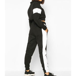 Women's Fully Customizable Winter Short Length 2-Piece Sport Track Suits Solid Pattern Stand Collar <b>Tops</b> for Jogging - Product Image 4