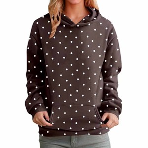 Sweat-shirt décontracté en coton tricoté à pois jaune clair pour femme avec poches et appliques, idéal pour l'automne - Product Image 4