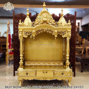 Modern Golden Finish Teak Wood Glossy Finish <b>Mandir</b> <b>for</b> <b>Home</b> Temple <b>Pooja</b> Durable Customizable Size USA Teak wood <b>Mandir</b> Factory - Product Image 5