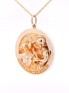 Collier pendentif Saint George vintage en or rose, médaillon ovale religieux chrétien certifié IGI, chaîne serpent, bijoux unisexe - Product Image 2