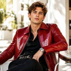 Blouson Bomber en Cuir Gaufré pour Homme LEATHER SPOT, Doublure Respirante en Polyester pour l'Été, Logo Personnalisé au Dos et au Col - Product Image 4