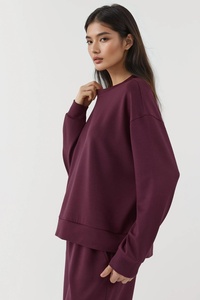 Premium <b>Women's</b> <b>Burgundy</b> Oversized Pullover Sweatshirt Casual Loose Fit Fleece Sweatshirt <b>Top</b> Long Sleeve Loungewear <b>Women</b> Wear - Product Image 3