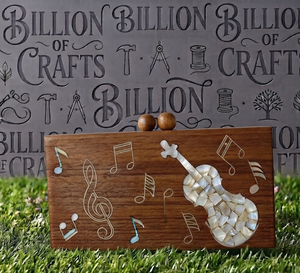 Boîte à musique en bois avec incrustation de nacre, violon et notes, cadeau artisanal classique - Product Image 5