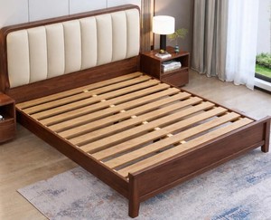 Modern Teak Wood King <b>Bed</b> <b>Frame</b> Solid Wood Upholstered Quilted Headboard Soft <b>Bed</b> Design Style - Product Image 5