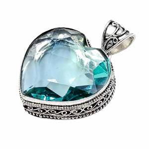 Pendentif Cœur en Aigue-marine en Argent Sterling 925, Bijoux Vintage en Filigrane avec Pierres Précieuses, Fournisseur en Gros - Product Image 1