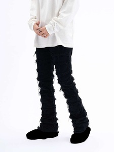 Jeans de mezclilla para hombre, de cintura alta, corte recto, ajustados, desgastados y rasgados, estilo punk, de algodón tejido, para otoño, última colección 2026, de gran demanda - Product Image 2