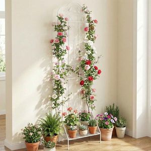 Traliccio da Giardino in Metallo per Esterni 75 x 20 Pollici con Ripiano Inferiore Pieghevole per Piante Rampicanti - Product Image 2