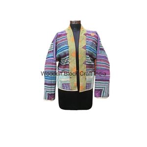 Ethnic Summer/Winter Spring Autumn Knitted <b>Kantha</b> <b>Jacket</b> 100% Cotton V-neck Full Sleeve Breathable Quick Dry Eco-Friendly - Product Image 3