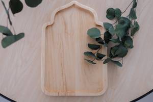 Plateau de service moderne en bois d'acacia et de manguier, décoration islamique, assiette à dattes, cadeau d'accueil arabe pour la célébration de l'Aïd - Product Image 2