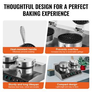 Gaufrier professionnel double face 2460W en acier inoxydable antiadhésif à température contrôlée pour la cuisson des gaufres - Product Image 5