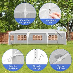 Carpa para Fiestas al Aire Libre de 10x30 Pies con 8 Paredes Laterales Extraíbles, Toldo Impermeable de PVC y Poliéster, Gazebo para Bodas - Product Image 6