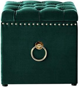 Square Ottoman with Knob Handle Velvet Fabric Seating Stool Foot Rest Upholstered Makeup Dressing Stool Padded Seat Shoe <b>Bench</b> - Product Image 2