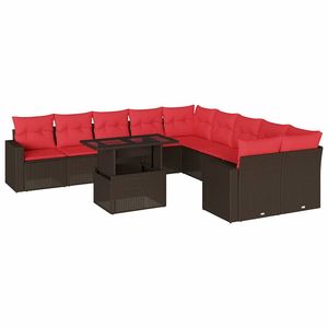 Set di divani da giardino in polyrattan marrone da 11 pezzi con cuscini per mobili da giardino - Product Image 2