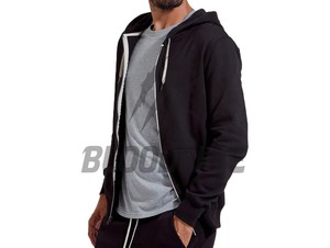 Sweat-shirt à capuche zippé noir pour homme, coupe classique, tricoté, décontracté, pour l'automne, avec poche avant et capuche à cordon de serrage - Product Image 3