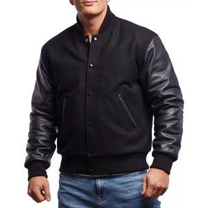 Men High Quality Breathable Quick Dry Letterman Jacket Classic Varsity Style Soft Comfortable <b>Covered</b> <b>Button</b> Rib Knit Casual - Product Image 4