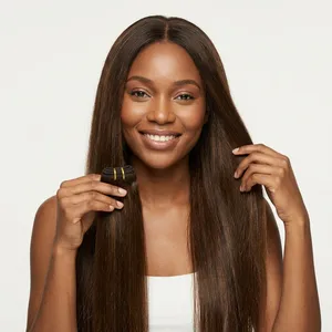 Perruque longue et droite en cheveux humains bruns, ensemble complet, base en soie Remy, densité 100%, cheveux Remy tissés, taille et couleur personnalisables - Product Image 6
