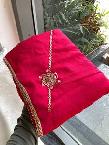 Sari en soie rose avec bordure ajourée brodée pour mariage, tenue ethnique indienne et pakistanaise - Product Image 4