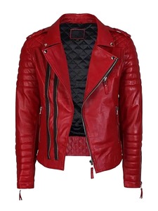 <b>Mens</b> Stylish Lambskin Motorcycle Red <b>Leather</b> <b>Jacket</b> - Product Image 1