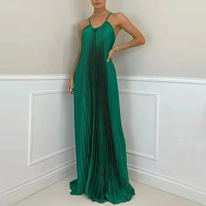 Vestido Maxi Casual de Verano 2026 para Mujer, Nuevo, a la Moda, con Mangas Abullonadas, Color Sólido, Corte en A, Cintura Ajustada - Product Image 3