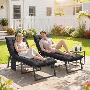 Set di 2 Sdraio Pieghevoli Nere da Esterno con 5 Posizioni dello Schienale, Cuscini e Tasca Laterale - Product Image 2
