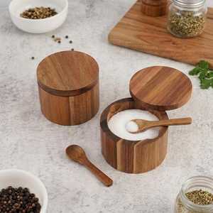 Wooden Salt Cellar with Spoon and Swivel Lid Dust Resistant Leak Proof Eco-Friendly <b>Herb</b> Spice Storage <b>Box</b> Hand Wash Only - Product Image 1