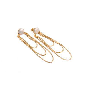 Boucles d'oreilles pendantes en perles d'eau douce plaquées or, bijoux superposés pour femmes - Product Image 1