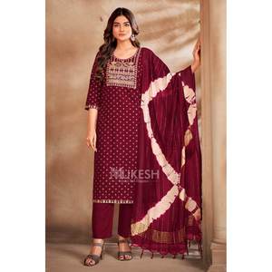 ATTRACTIVE RAYON FOIL PRINT WORK <b>TOP</b> BOTTOM WITH DUPATTA <b>MAROON</b> - Product Image 1