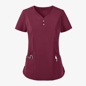 Uniformes Médicos para Mujer al por Mayor, Manga Corta, Múltiples Bolsillos, Cuello en V, 72% Poliéster/21% Rayón/7% Elastano, Tela de Rizo, para Hospital - Product Image 2