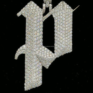 Personalizado 925 Plata Hip Hop VVS Moissanite diamante colgante collar P letra encanto collar único número patrón - Product Image 5