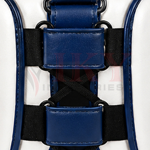 Casque de boxe OEM ODM bleu et blanc avec rembourrage antichoc, en cuir PU durable, ajustement réglable, protège-dents confortable et large - Product Image 6