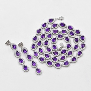 Collar de tenis Varda de amatista púrpura natural en forma de pera de 6x4mm, 16 pulgadas, 25 gramos, con par de pendientes de plata de ley 925, joyería elegante - Product Image 2