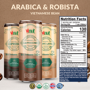 กาแฟชงเย็น arabica Robusta 280มล. 9.47แบบฟล็อกซ์เครื่องดื่ม vinut 24กระป๋องบรรจุกระป๋องไม่มี GMO น้ำตาลมีตัวเลือก - Product Image 2
