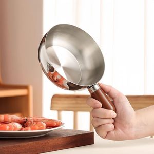 Mini poêle à huile en acier inoxydable avec poignée en bois, petite poêle Tadka pour tempérer les épices, faire chauffer le ghee et le beurre, poêle à sauce de cuisine - Product Image 3