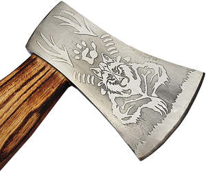 Hache de survie multi-usage artisanale en acier industriel à haute teneur en carbone, manche en bois de rose, cuir, 1,5 kg - Product Image 2