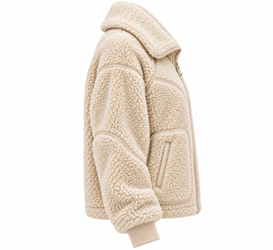 Chaqueta de Forro Polar Sherpa para Mujer, de Moda, con Logotipo Personalizado, Cuello Camisero, Abrigo Grueso de Forro Polar, Color Crema, Estilo Teddy, OEM - Product Image 1