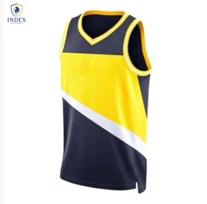 INDEX APPAREL Camiseta de Baloncesto Amarilla y Negra para Hombre, Cuello en V, Sin Mangas, Malla Sublimada, Secado Rápido, Ajuste Atlético, Ropa Deportiva para Adultos - Product Image 1