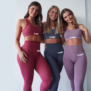 Ensemble de sport 2 pièces pour femme, couleur unie, soutien-gorge de yoga en tricot et leggings longs, respirant, coupe sportive, pour toutes les saisons, vêtements d'entraînement - Product Image 5