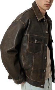 Chaqueta de Motocicleta Retro de Cuero PU, Cortavientos, con Cuello Plegable y Cierre de Cremallera, para Hombre, Invierno, Hecha en Pakistán - Product Image 3