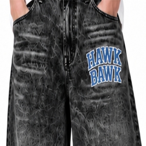 Jean baggy pour homme, coupe décontractée, jambe large, style décontracté, grande taille, en coton, avec logo imprimé HAWK BAWK - Product Image 4