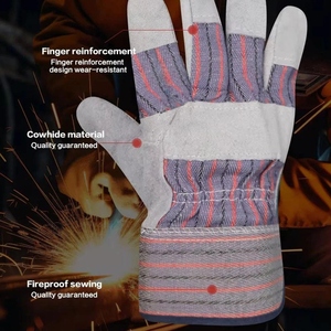 Gants de travail industriels robustes en cuir de vachette pleine fleur avec dos en tissu de coton rayé, manchette de sécurité et doublure intérieure en polaire - Product Image 5