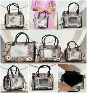 Sacs Mini Speedy en Cuir de Vachette Repoussé Style Boutique, Motif Cartes à Jouer Western, Sac Bandoulière de Voyage pour Femme, Vente en Gros - Product Image 3