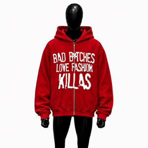Red Oversized Zip Up Hoodie <b>White</b> Graphic Print Unisex Streetwear Fashion Full Zipper Hooded <b>Sweatshirt</b> For <b>Men</b> Women Casual - Product Image 1