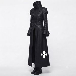 Abrigo gótico de cuero para mujer con manga regular, cuello vuelto y decoración de tela de sarga, personalizado por RIVIAN ATLANTIC - Product Image 6