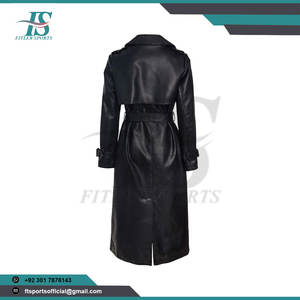 Manteau long en cuir pour femmes avec fausse fourrure, veste longue en cuir noir pour femmes, vente en gros, fabricant OEM - Product Image 3